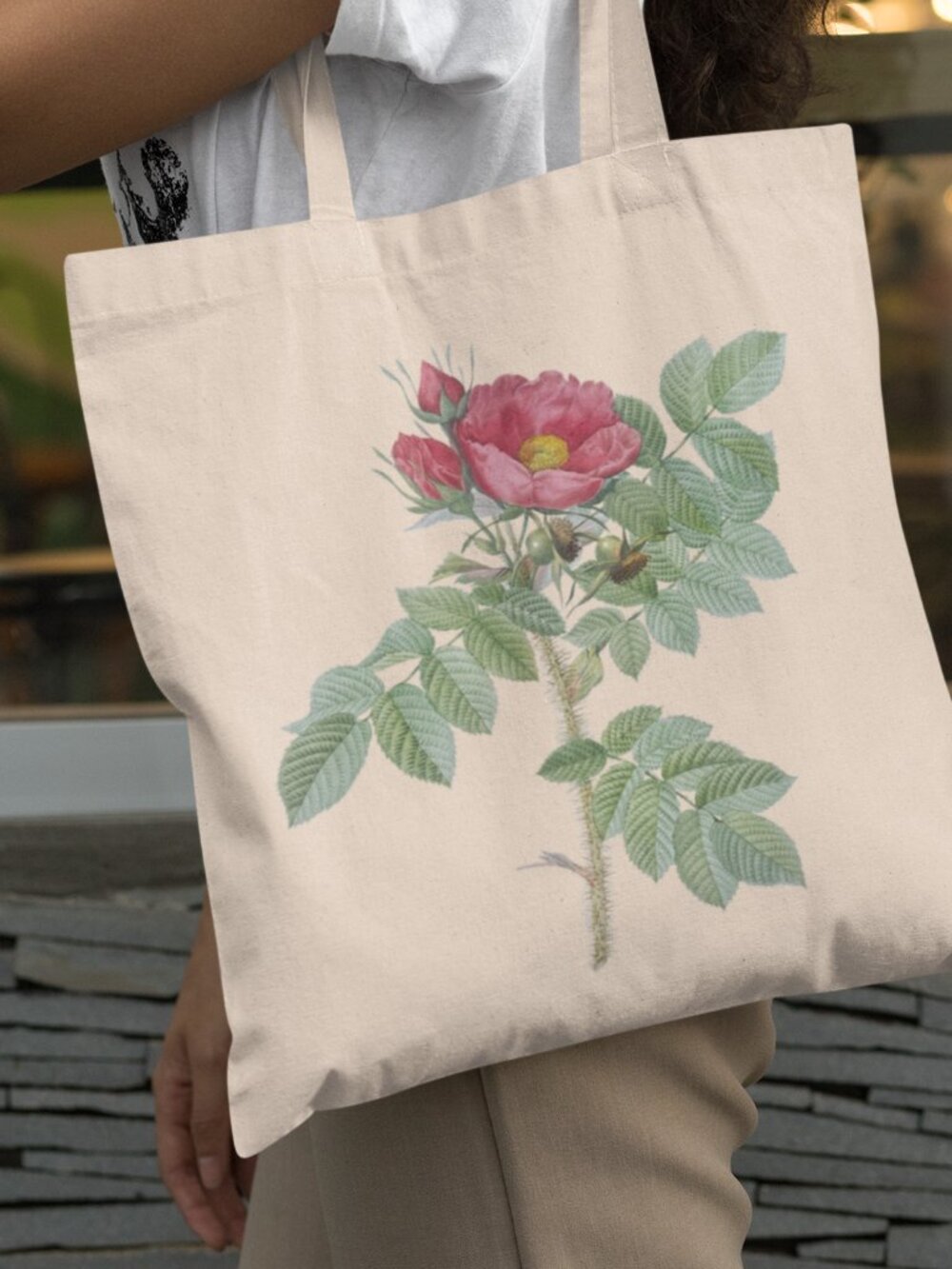 Kamtschatka Rose Vintage Floral Print Graphic Canvas Tote Bag